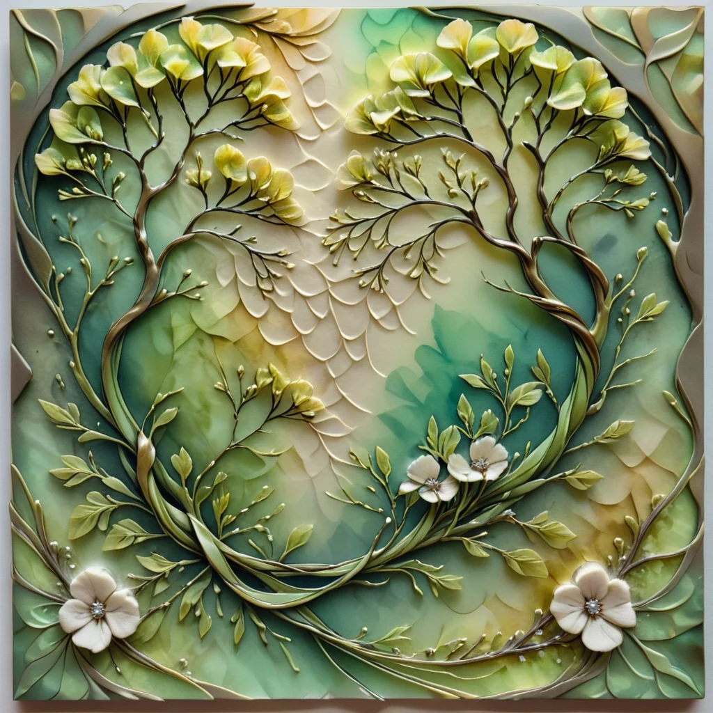 male nature print, peninsula, graying, alcohol ink, cotton, art nouveau style, Vignette, spring tones, diamond pattern, modern effect, patina accents, entwined, porous texture, iridescent finish  <lora:artfully_ETHEREAL-GEOMETRIC-FLORAL-FUSION:1>,