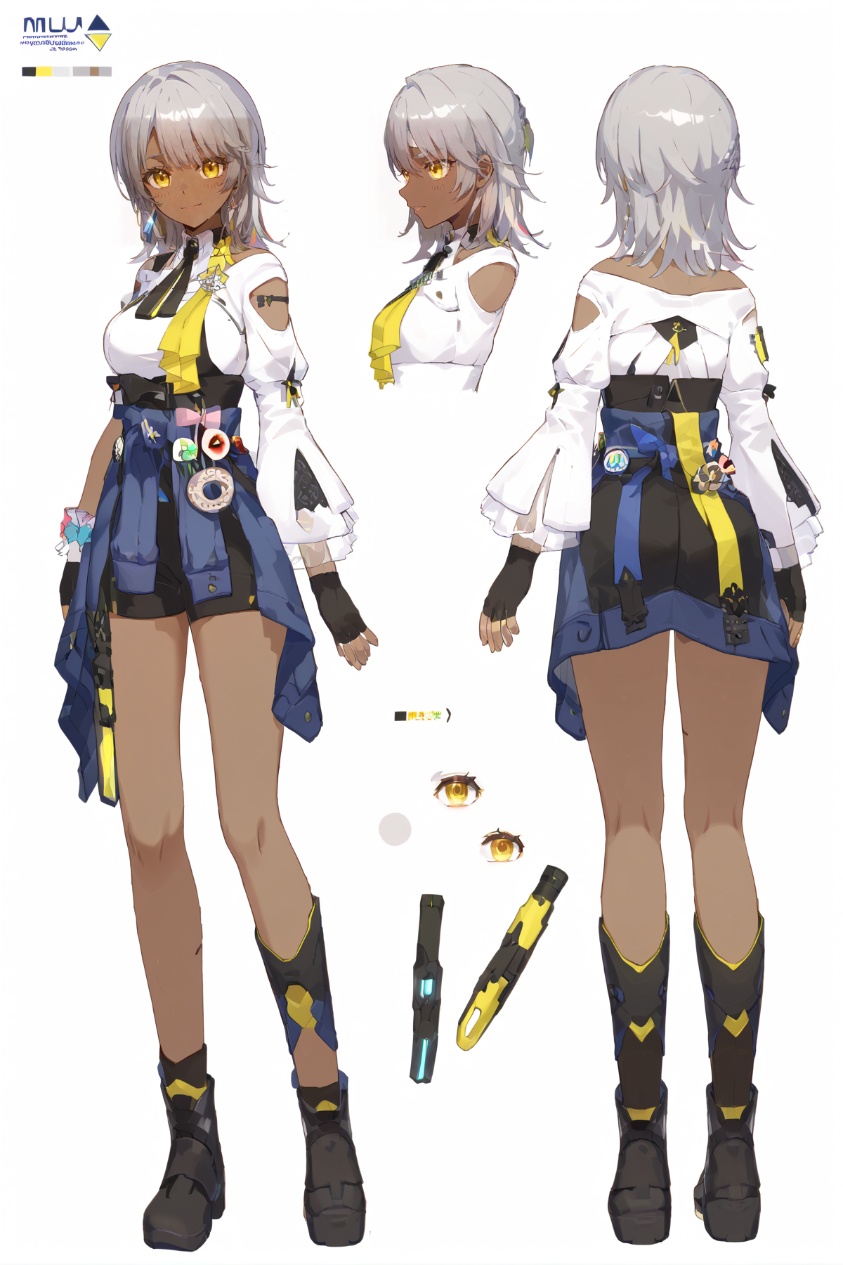 score_9, score_8_up, score_7_up, score_anime, 8k, best quality, masterpiece, (ultra-detailed), masterpiece, best quality, 
BREAK
<lora:Carol-pony-Tanger-000014:0.8>, Carol, def clothes, 1girl, gloves, fingerless gloves, dark-skinned female, dark skin, black gloves, clothes around waist, yellow eyes, black footwear, grey hair,
<lora:nrenshe-pony-Tanger-000006:0.7>, 1girl with expressions sheet, expressions sheet, white background,