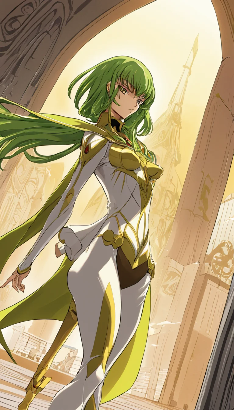 comic Cinematic scene, hero view, 1girl, C.C., Code Geass, action pose, detailed background, masterpiece, best quality, high quality, highres, absurdres <lora:cc:1> . graphic illustration, comic art, graphic novel art, vibrant, highly detailed