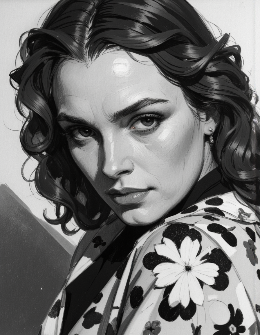 A cclose up portrait in Ev Ganin II style of Greta Garbo. Angle view. <lora:Ganin_II:0.7000000000000001>