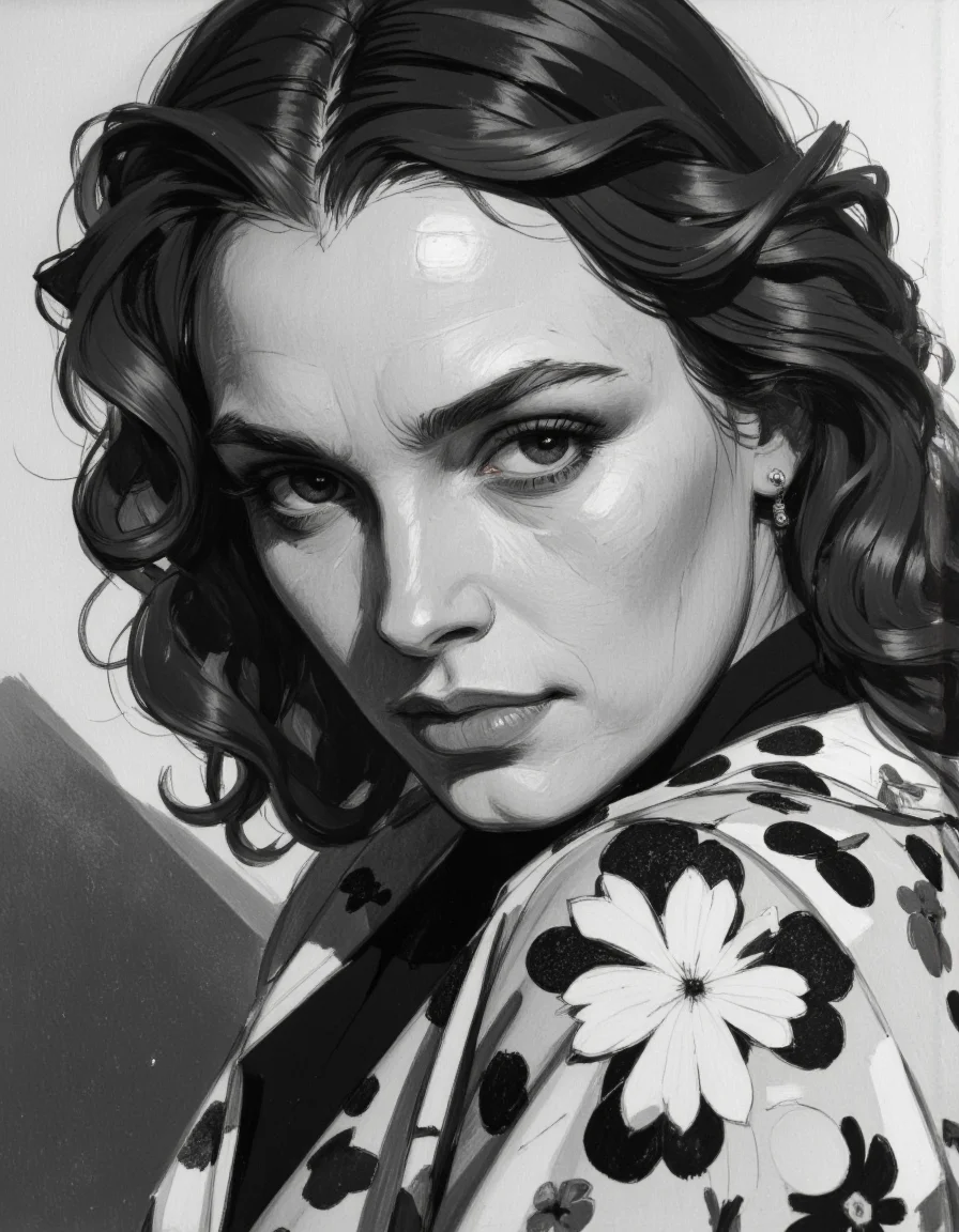 A cclose up portrait in Ev Ganin II style of Greta Garbo. Angle view. <lora:Ganin_II:0.7000000000000001>