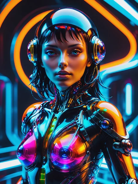cyberpunk woman, Jed-Jly, Jed-CyFut, Futuristic, Neon, <lora:JellyStyle:0.7> <lora:CyberFuturisticStyle:0.7>, (masterpiece:1.2), best quality