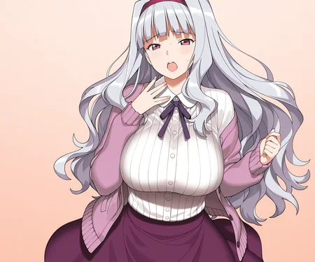 masterpiece, best quality, amazing quality, sfw, 1girl, solo, looking at viewer, shirt, skirt, open mouth, shijou takane, cardigan, <lora:A-10 style ILL-v2:1> a10style