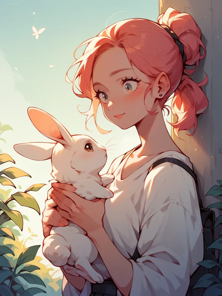 score_9, score_8_up, score_7_up, score_6_up, <lora:p3tl0v3XLP:1> p3tl0v3, 1girl, rabbit, holding rabbit