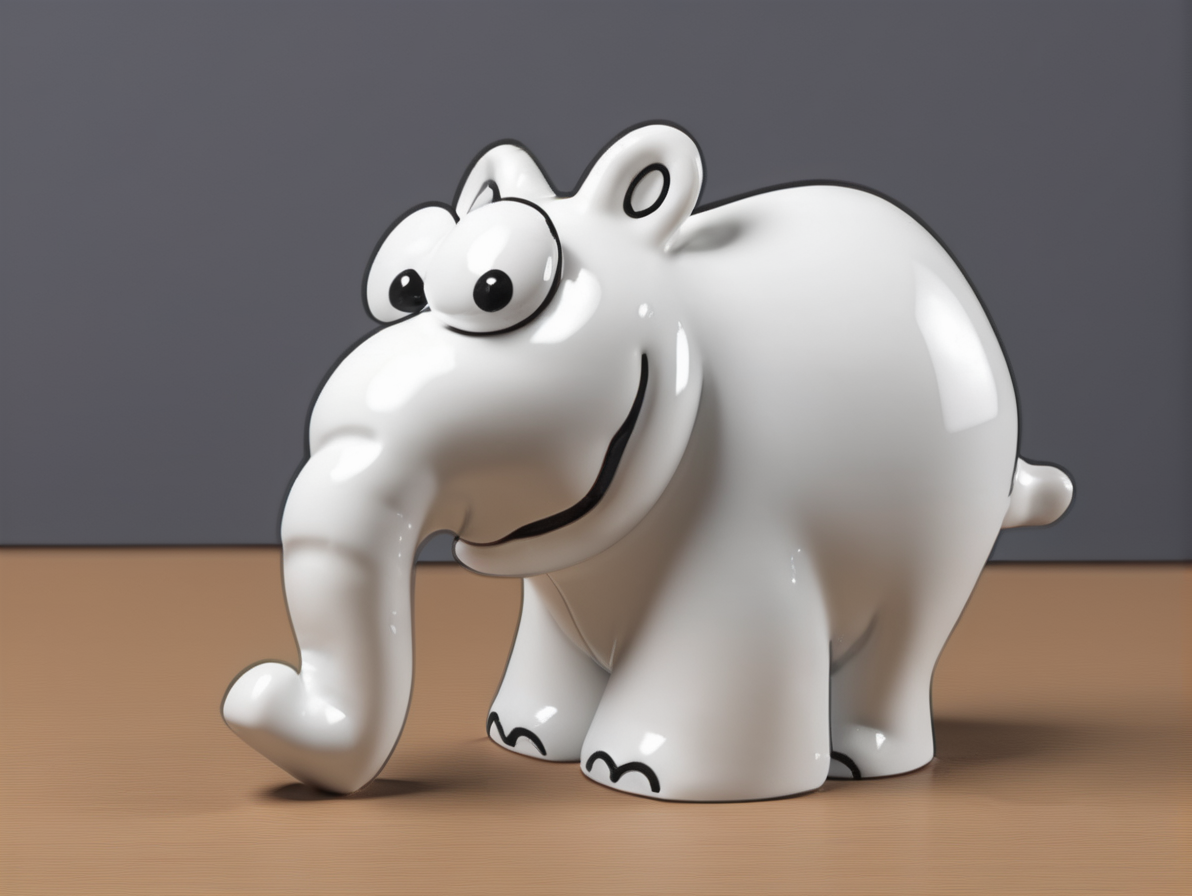 <lora:Ottifant_sdxl:0.6>  Ottifant smiling, 3d porcelain figurine