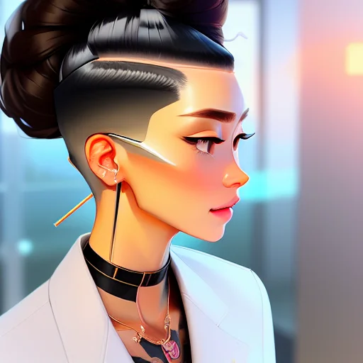 naturalism full body portrait of a healthy, fine-boned, Determined commuter woman, Extensive, :(, with black undercut wearing cravat , digital art, trending on artstation, highly detailed, fine detail, intricate, outrun, vaporware