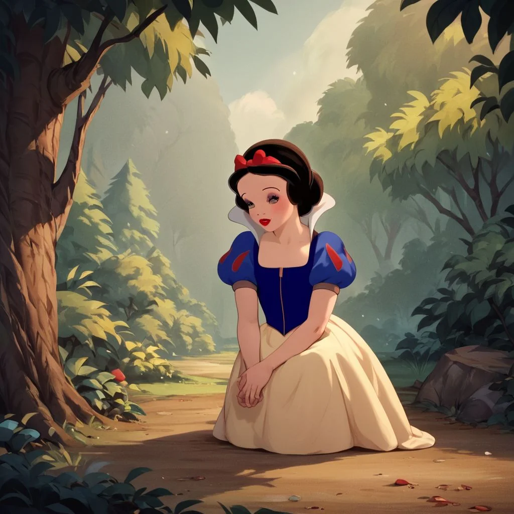 score_9, score_8_up, score_7_up, score_6_up, score_5_up, score_4_up, rating_safe, 1girl, snow white, in a forest,