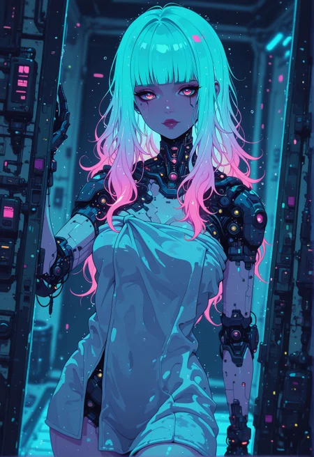 <lora:ck-nc-cyberpunk-IL-000011:0.8>, masterpiece, best quality, good quality, very aesthetic, absurdres, newest, 8K, depth of field, focused subject, 
a cyberpunk girl with glowing hair, long hair, dynamic angle, after shower, towel, at home, sci-fi, looking at viewer, seductive, gazing at viewer, surreal cyberpunk ambient, in the style of cknc, xxx667_illu, 
 <lora:MoriiMee_Gothic_Niji_Style_Illustrious_r1:0.3> <lora:XXX477:0.55>
 <lora:ck-shadow-circuit-IL:0.6>