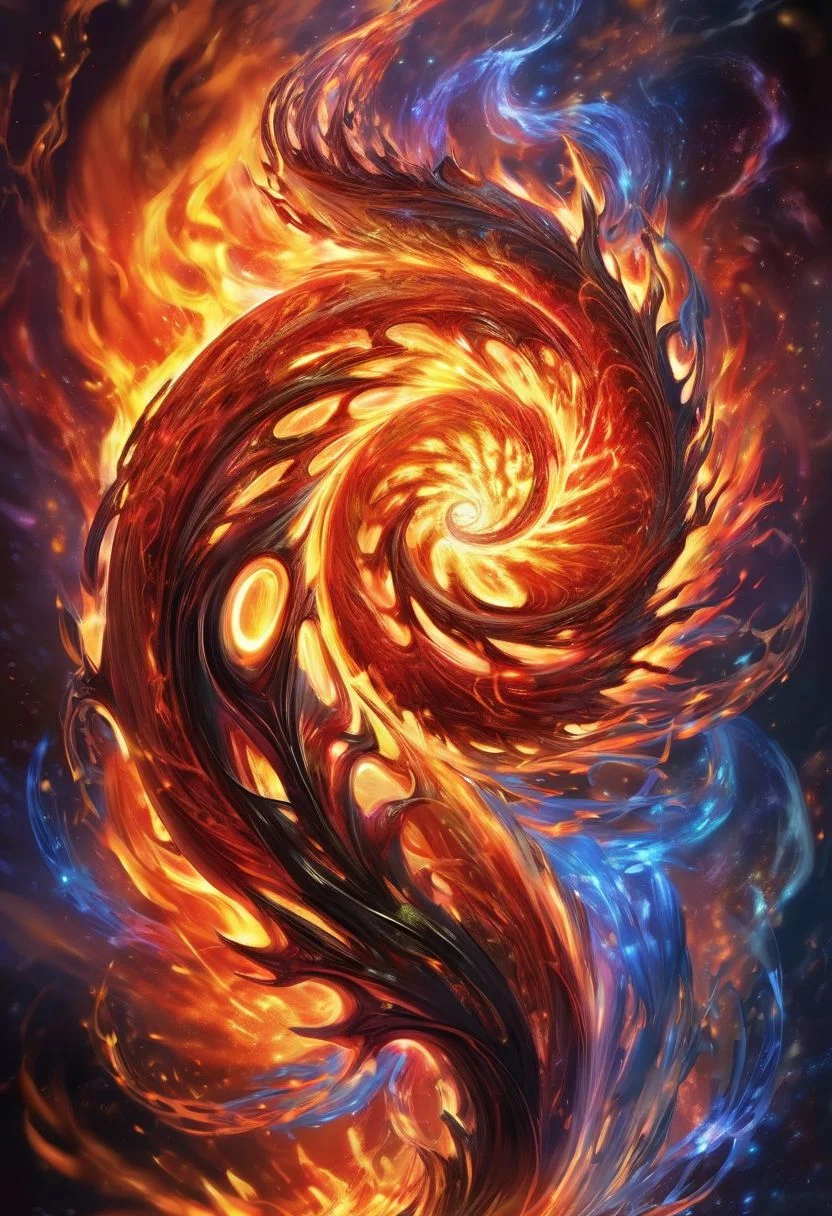 elemental spiral flames, flames, outrun, master piece, best quality