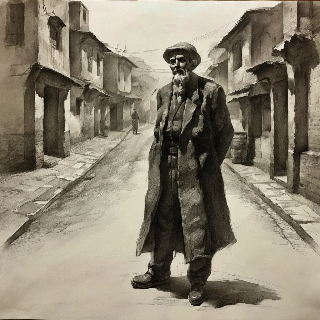 an old man standing in street,
sketch for art examination,<lora:sketch_for_art_examination:1>,