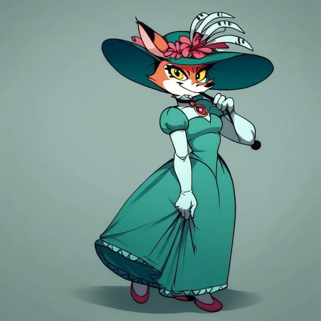 score_9,score_8,score_7,source_furry, 1girl animal ears cat choker colored sclera dress elbow gloves flower full body furry furry female gloves green dress hat hat flower holding holding umbrella jewelry looking at viewer parasol puffy sleeves smile solo umbrella yellow eyes yellow sclera june_way june_way_uwe fox girl fanart