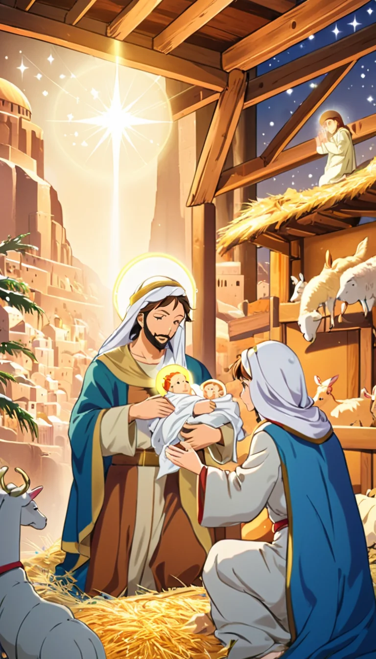 anime artwork Nativity Scene, scenery, detailed background, masterpiece, best quality, high quality, absurdres <lora:nativity_scene_xl_v1:1> . anime style, key visual, vibrant, studio anime, highly detailed