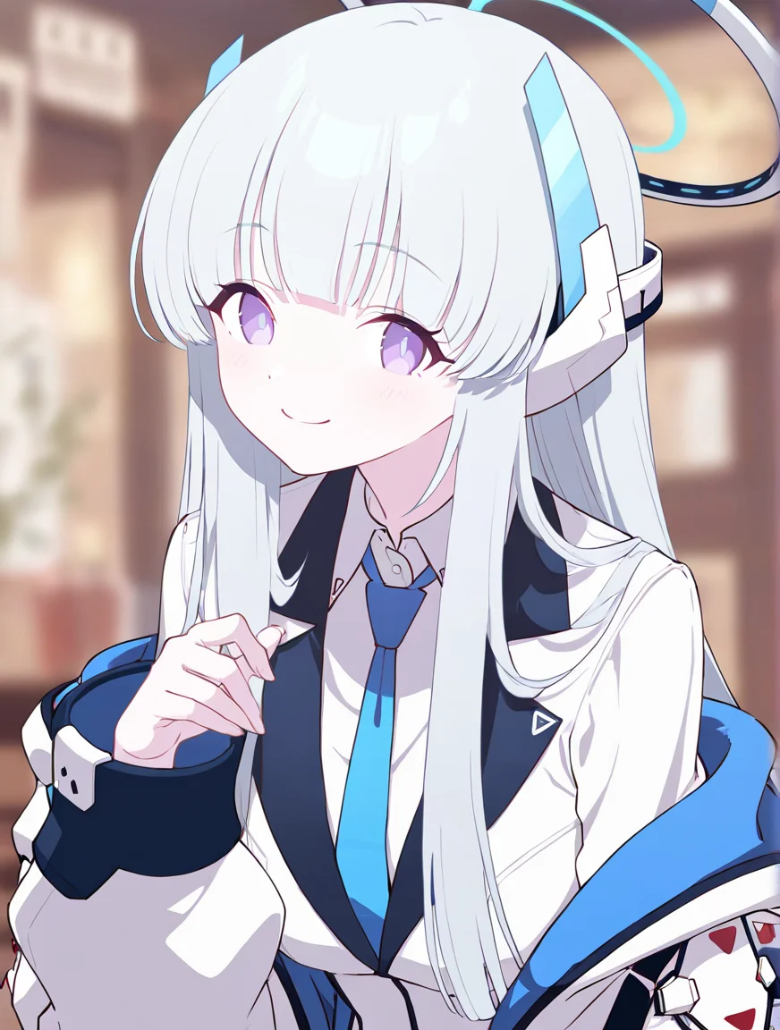 noa \(blue archive\),long hair,blurry,1girl,smile,depth of field,blurry foreground,blurry background,bangs,masterpiece, best quality, very aesthetic, absurdres,<lora:hennnachoco-NAI:0.8>