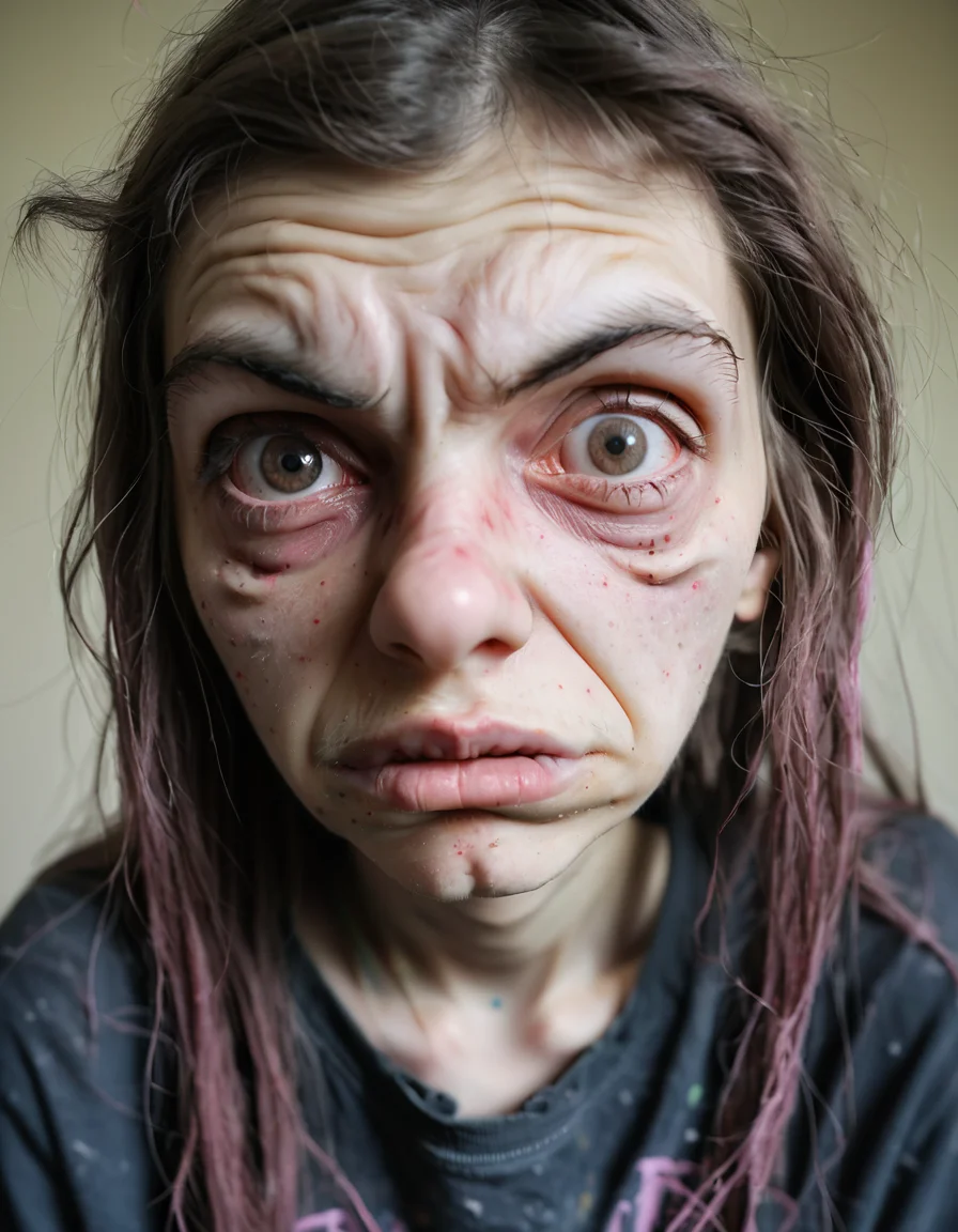 uglylora, 1girl, 20 years old, solo, portrait, ugly, nasty
