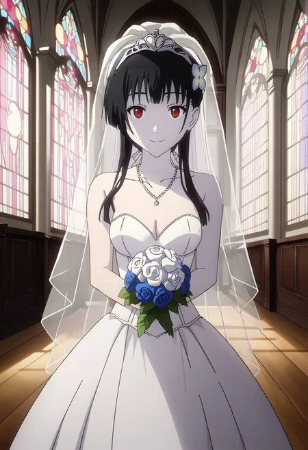 score_9, score_8_up, score_7_up,source_anime, high res image, masterpiece, best quality, 1girl, solo, looking at viewer, <lora:Sanka-Rea:0.8> sanka rea, pale skin, wedding dress, bridal veil, church,