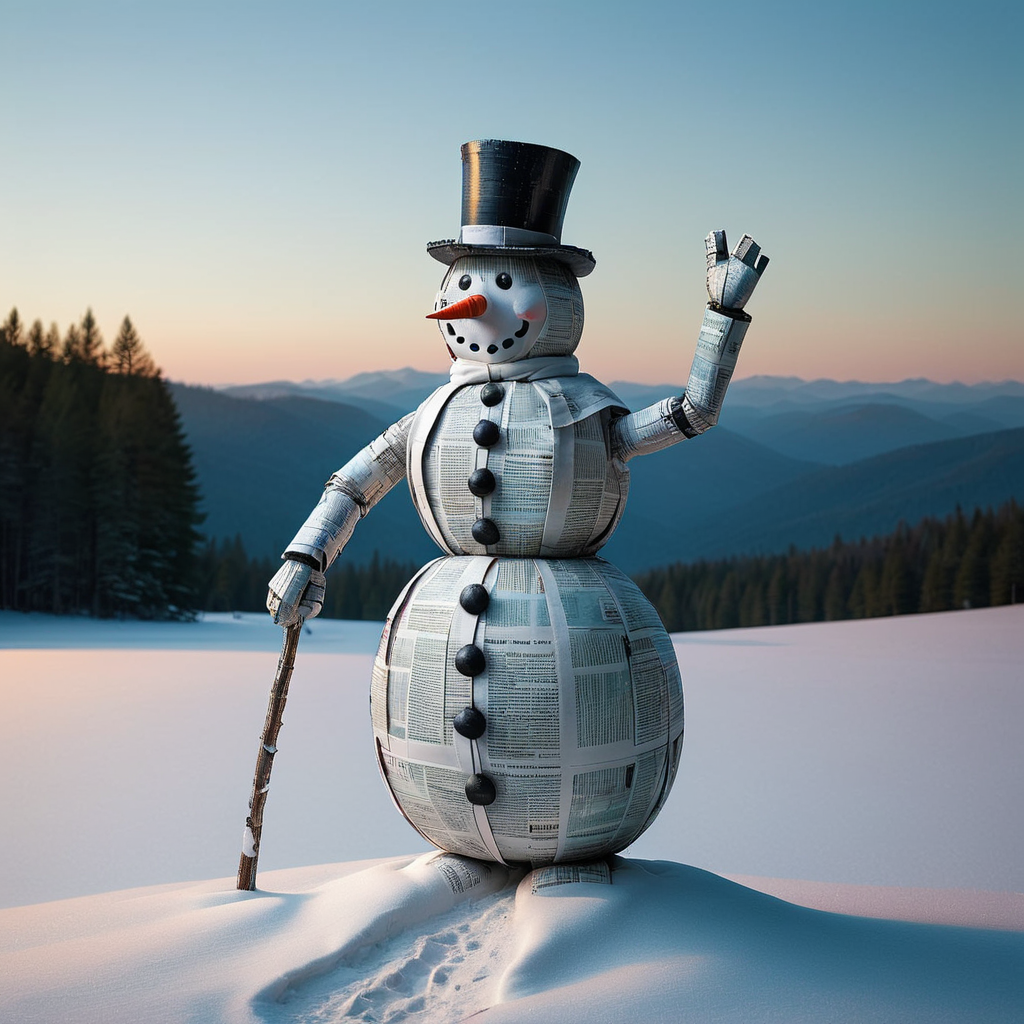 newsp4per<lora:newsp4per:0.75> snowman