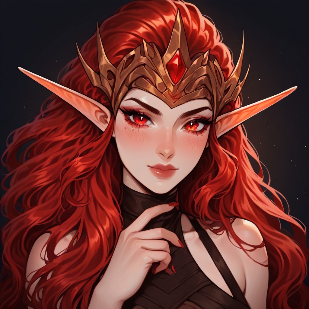 masterpiece, best quality, newest, absurdres, highres, 1girl, HOMMDEAV1.0-WI, very long hair, dark elf, red hair,