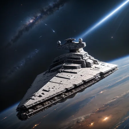 realistic close up photo of star destroyer near the earth in space
 <lora:Star_Destoyer_SDXL:1>, high quality photography, 3 point lighting, flash with softbox, 4k, Canon EOS R3, hdr, smooth, sharp focus, high resolution, award winning photo, 80mm, f2.8, bokeh