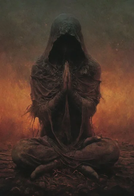 Capturing serenity amidst boundless solitude: a powerful image of a buxom feudal ninja, draped in flowing feudal garb, large sedge-hat, meditating in lotus position upon an endless, sunless expanse. As she hovers, an aura emanates from her, growing in intensity as it extends beyond her Till it explodes in the far, reminiscent of expanding ripples of sound. The neon hues of her aura paint the air, a vivid testament to her inner strength and focus.
creating a hyperpunk scene with desaturated translucent DARK Red and beige details, colorful (polaroid:0.7) with vibrant colors, (vacations, high resolution:1.3), (small, selective focus, european film:1.2), (sexual advance:1.1), ,end of hopes ,silence, extremely detailed,dark,sad, easynegative, digital artwork by Beksinski, extremely detailed, dark, chiaroscuro, low-key,in the style of Kelly Slater ,style by Kelly Slater,closeup,digital artwork by Beksinski, style of Kelly Slate