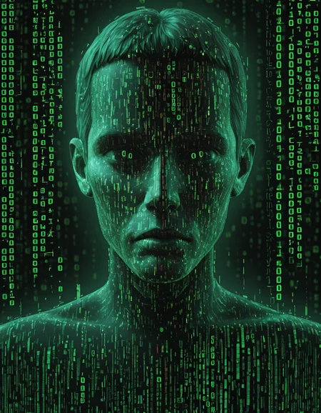 detailed, mmatrix-style, silhouette, code, text focus, glitch, digital dissolve, 1boy