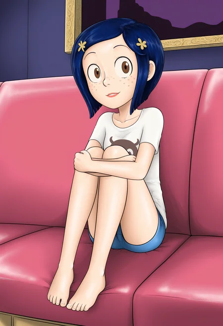 masterpiece, best quality, absurdes, 1girl, solo, full body,
(source_cartoon),
<lora:Coraline - Garabatoz Style (Illust):0.8>
Coraline_Garabatoz, freckles, brown eyes, blue hair, short hair, hair ornament,
indoors, sitting,
<lora:Detailer_NoobAI_Incrs_v1:0.4> detailed,