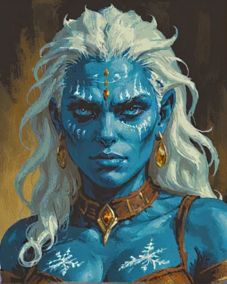portrait fantasy digital art of buxom Female Frost giant, detailed face, deep rich colors, very inspirational, complimentary colors, warm light, perfect composition, fantastic aesthetic, enchanted, contemporary fine detail blue-skin, very-tall-female, orbitgood-SDXL OverallDetail-SDXL, <lora:GBA Style SDXL v3:0.7>