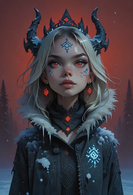 score_9, score_8_up, score_7_up, score_6_up, score_5_up, score_4_up,   <lora:r3dgl0wXLP:0.7> r3dgl0w, red eyes, red background, 1girl, dark, horns
,FFAnime Style, fr0stwrld, snow, ice