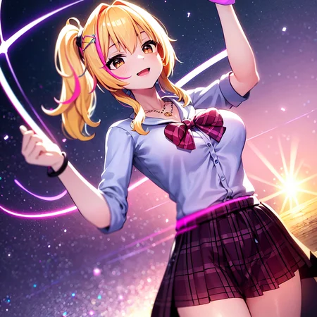 masterpiece, best quality, photorealistic, 3D, shiny_skin, shiny_hair, dynamic angle, beautiful detailed glow, light particles, HDR, Rembrandt lighting, colorful refraction, lens flare, bloom, film Reflection, colorful refraction, chromatic aberration, light diffusion, public indecency, cowboy shot, deep meaning, physically-based rendering, bright, vibrant, intricate, particles, light rays, 1girl,sonohara airi,<lora:sonohara airi:1>,  :d