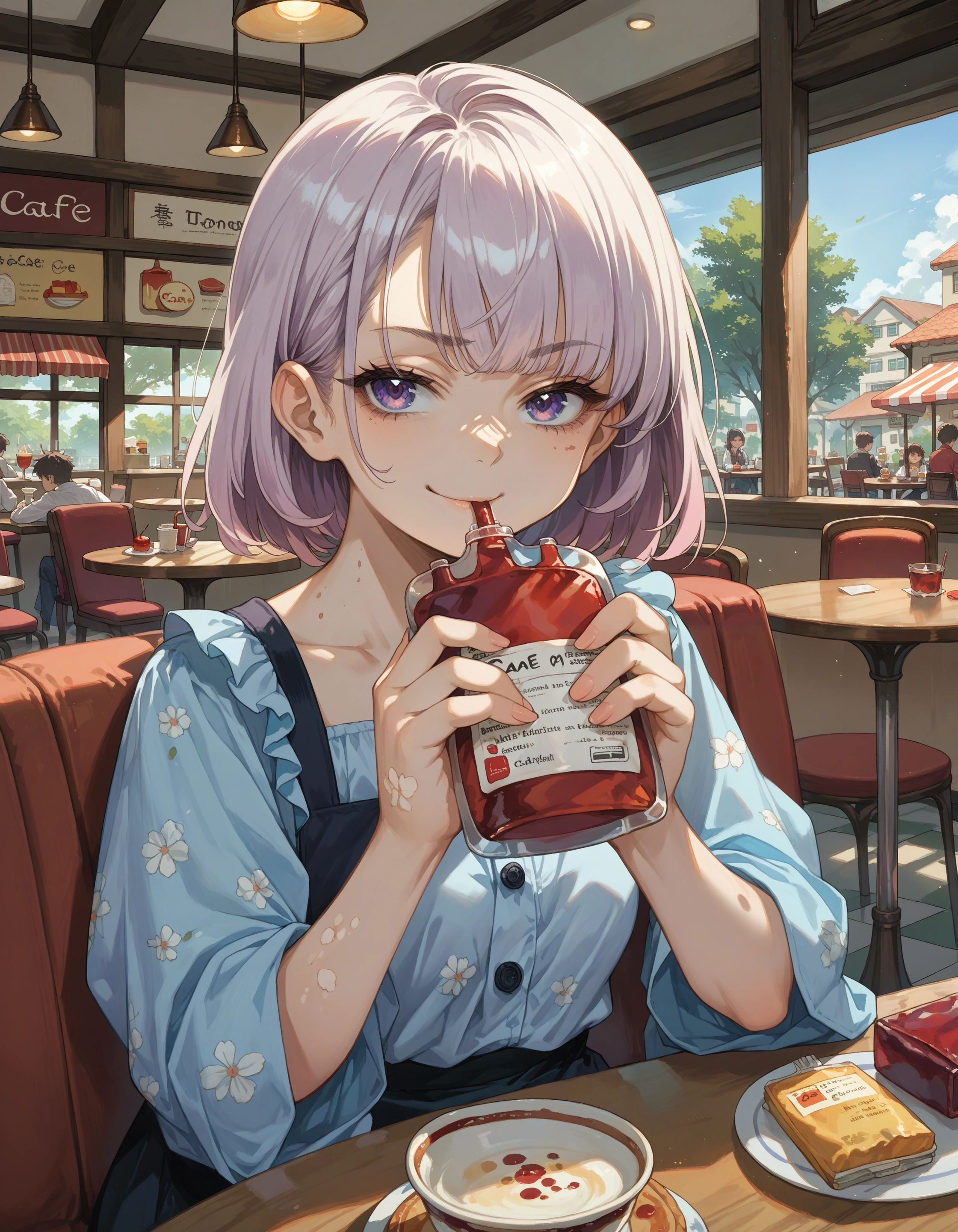 score_9, score_8_up, score_7_up, source_anime,
1girl,
blood bag, drinking, smug, looking at viewer,
cafe, indoors, dappled sunlight
<lora:concept_bloodbagdrink-pony:1>