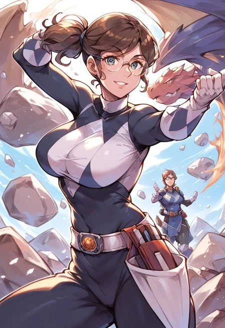 score_9, score_8_up, 1girl, masterpiece, beautiful
Davidsm, glasses, brown hair, tied pigtail, smile, seductive look,
, black power ranger, black bodysuit, white gloves, big breasts, looking at viewer, rock quarry, dynamic pose, cowboy shot, dragonshield,