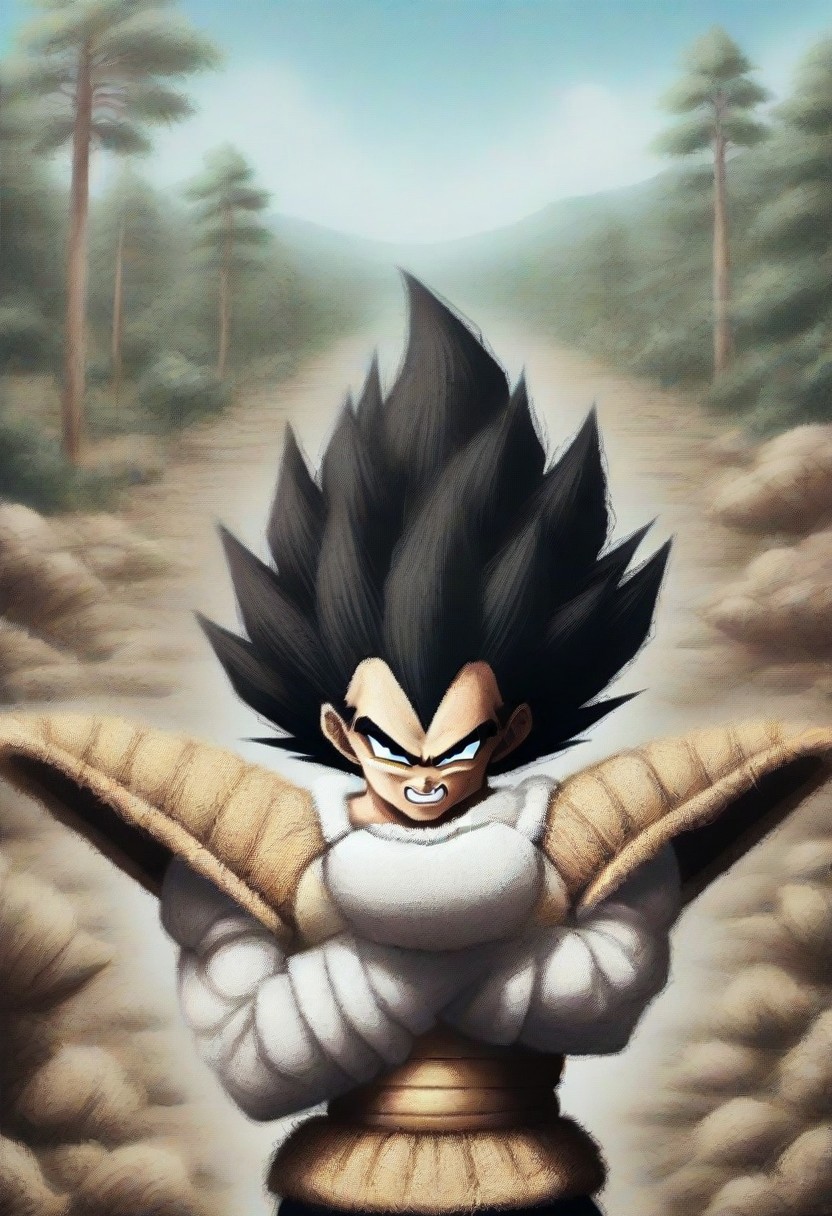 source_anime, pamcocomat, 1boy, vegeta, pamcocomat saiyan armor, upper body, crossed arms, looking at viewer, outdoors,spiky hair, black hair, Dragon Ball Z, angry, teeth, best quality, detailed face, detailed eyes