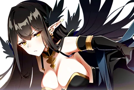 semiramis \(fate\), black dress, black fur trim, bridal gauntlets, serious, elegant, ((masterpiece)), <lora:char-semiramis-fate:0.7>