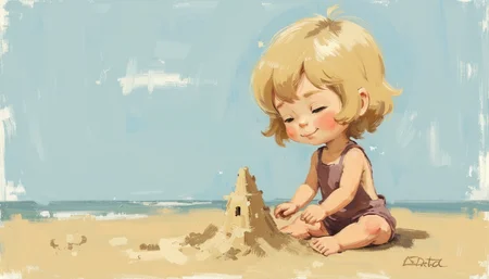 Clip L Painting of a child building a sand castle on the beachT5XXLPainting of a child building a sand castle on the beach