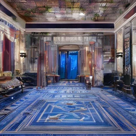 (masterpiece:1.2), (best quality,:1.2), 8k, HDR, ultra detailed, ((photorealistic)), professional light, cinematic lighting, fashion photography, ambient lighting, face lighting, <lora:detail_slider_v4:1>, Fantasy picture, OverallDetail, ancient roman room with columns and a skylight above it and a pool in the middle of the room with a blue floor, RomInt, <lora:RomanInterior-10:1>, epiCPhoto