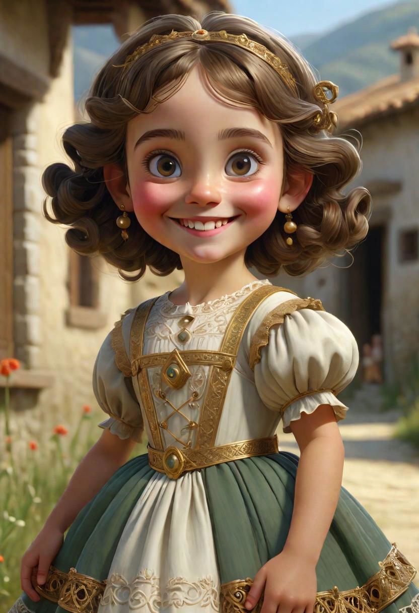 (((masterpiece:1.7))), (((randomly picked cute female child_1.8))), (smiling and happy:1.5),  (full-body shot:2), (randomly picked traditional female costume of Calabria from Arbereshe Community), filigree, 8k, cartoon digital illustration, cute big pixar reflective eyes, unreal engine cinematic smooth, dreamlike, intricate detail, oil on canvas by Mark Ryden, golden ratio, perfect composition, UE5, trending on artstation and cgsociety, soft natural volumetric cinematic perfect light, award-winning photograph, by Anno1313 art style, --chaos