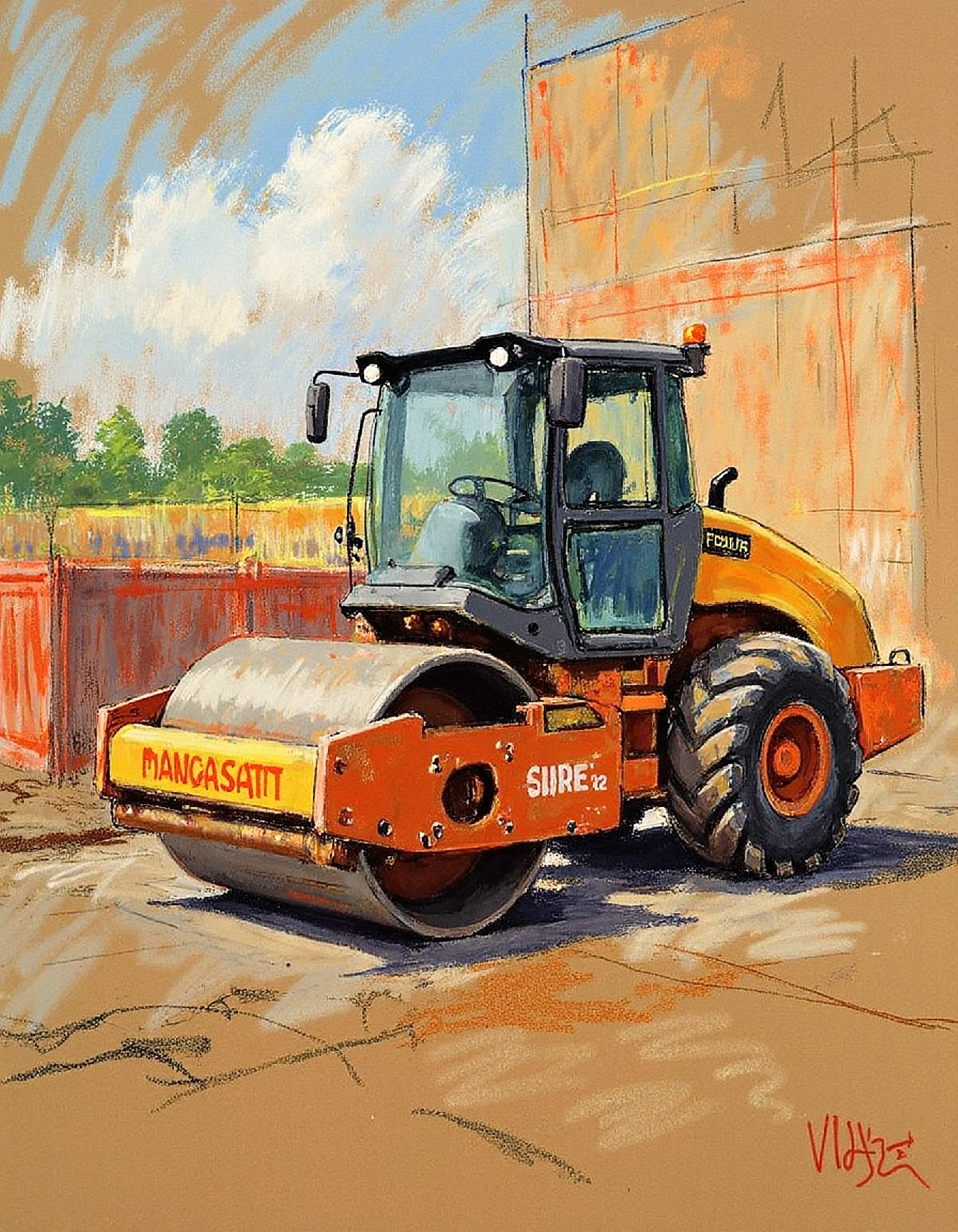 marycassatt2 drawing, a steamroller on a construction site