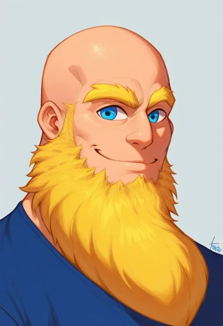 score_9, score_8_up, score_7_up, score_6_up, score_5_up, score_4_up, rating_questionable <lora:gomtang_style_1:1, <lora:add-detail-xl:1.5>, Bright Blonde Bald, Closeup, Bust portrait, (In The School/School Background, School Gym, School Scenery), 1boy, {Strong Triangular Jawline}, bodybuilding, {massive pectoral}, {beefy muscle}, Tall, Goliath, Rugged Features, Chiseled Features, Mature Male, 40-Year Old Man, {Thick Bright Yellow Eyebrows}, PE Teacher Shirt Outfit, Blue Eyes, Brawl Stars Style, Saying Hi, Closed Mouth Smile, Highlights, {very long big epic beard), <lora:Cruz'sBeardedMan:0.7>, GomTang