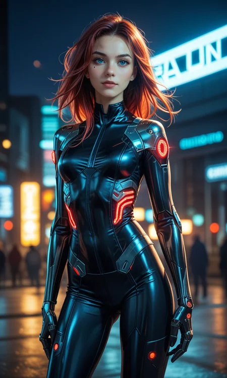 score_9, score_8_up, score_7_up, (RAW photo), cyborg woman, cowboy shot, wearing transparent science fiction clothes, LED internal lighting, cyberpunk style, fibre optic hair, floating hair, narrow hips, slim, skinny, adult, flirting, glowing blue iris, ultimate details, breathtaking grandeur, (dystopian city background), (intricate details), (dynamic angle), (cinematic lights), seductive, innocent, (realistic skin:1.4), sharp, (analog film grain)