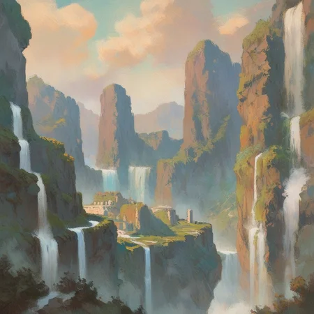 score_9, score_8_up, score_7_up, score_6_up, ultra detailed, landscape, floating islands, waterfalls