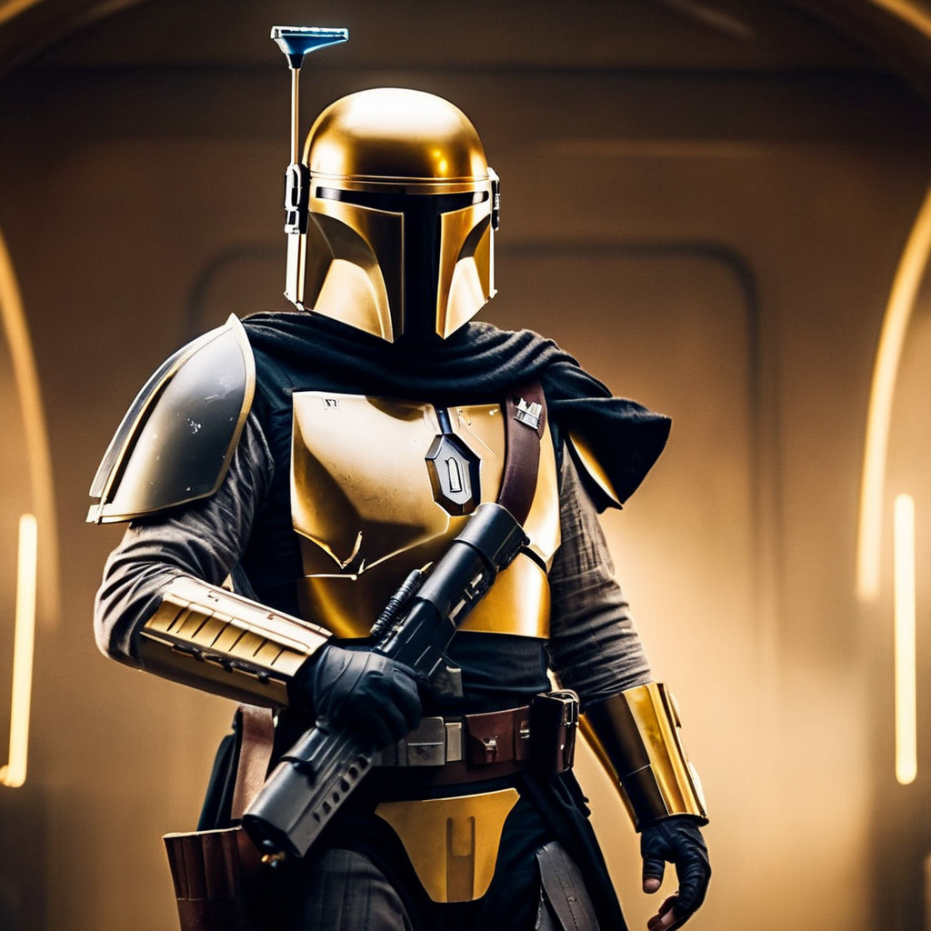 cinematic film still of  <lora:Mandalorian style:1.2>
in star wars universe a man in a golden helmet holding a weapon Mandalorian style, shallow depth of field, vignette, highly detailed, high budget, bokeh, cinemascope, moody, epic, gorgeous, film grain, grainy