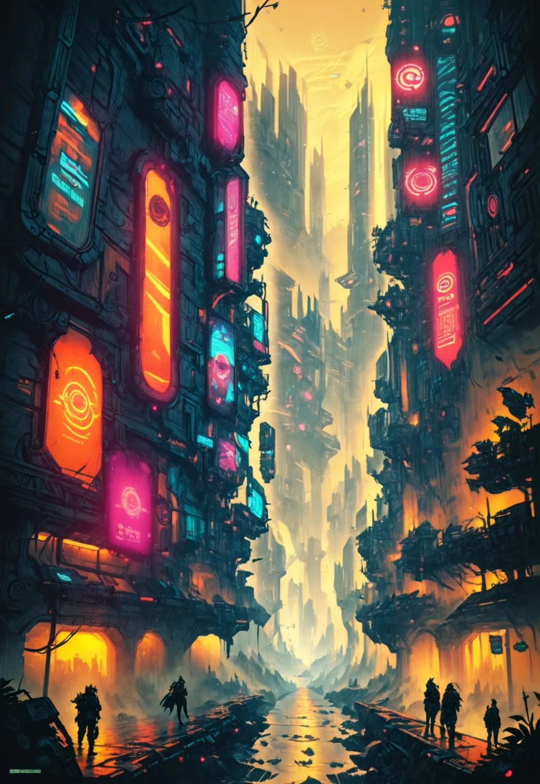 score_9, score_8_up, score_7_up, score_6_up, score_5_up, score_4_up, top down, fantasy map, cyberpunknoirlora, futuristic city, neon lights, night time, heavy steam, flying cars, above ground metro, cyberpunk fantasy, motion graphics, Architectural Concepts, glass garden, dream scenery art, fantasy map,Cyberpunk Architecture,city,science fiction,cyberpunk,cityscape,future