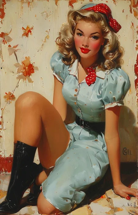 masterpiece,best quality,<lora:tbh149-sdxl:1>,illustration,style of Gil Elvgren, tile patten
