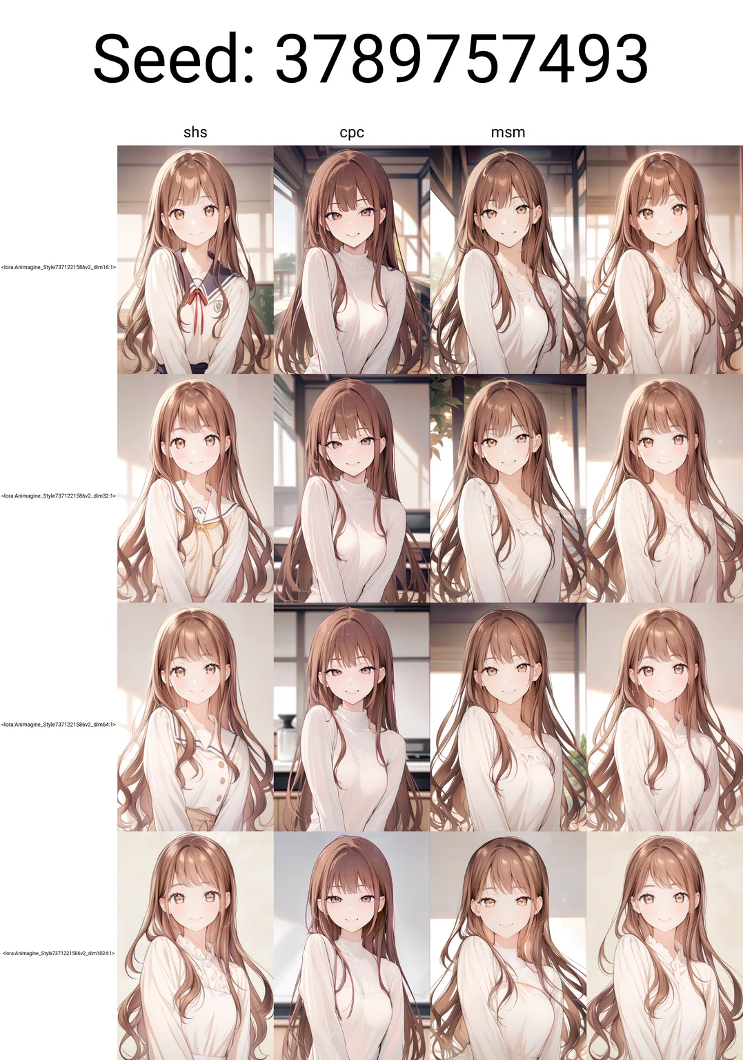 <lora:Animagine_Style7371221586v2_dim16:1>, shs, smile, brown hair, long hair, looking at viewer, front