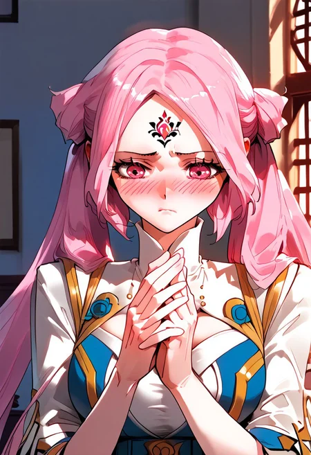 score_9,score_8_up,score_7_up,score_6_up,source_anime, (best quality), (masterpiece), (extremely detailed), (finely detailed), (detailed face, perfect face, perfect eyes, beautiful detailed shading), (perfect hands), (full colors), blush,
BREAK,
cowboy shot, upper body,
1girl, solo, 纳兰嫣然, pink hair, twintails, long hair, pink eyes, large breasts