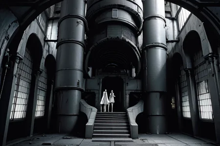 highly insanely detailed, masterpiece, top quality, best quality, highres, 4k, 8k, RAW photo, (very aesthetic, beautiful and aesthetic),
tsutomu nihei,nihei_tsutomu,blame!,blame gakuen!,abara,TNstyle,sidonia_no_kishi,(hangar,giant room,megastructure in background,space,spacecraft,tunnel,stairs,mausoleum,sidonia \(ship\)),blm,open space,dark background,science fiction,no human,decrepit,futuristic,empty,dystopia,destroyed,cyberpunk,biomachine,bioluminescence,flock,
<lora:blamev2:0.5>,
(1girl:1.3),
solo focus,
japanese onsen,onsen,âââ