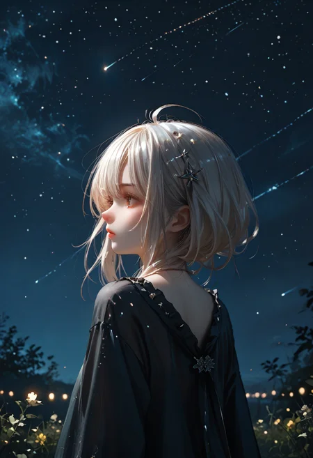 score_9, score_8_up, score_7_up, lvthn, a girl, spiked_hair, back, night_sky with shooting_star, <lora:p-skin:1> <lora:sdxl_lightning_8step_lora:1> <lora:LVTHN:1,0,0,0,0,0,0,1,0,0,0,0>