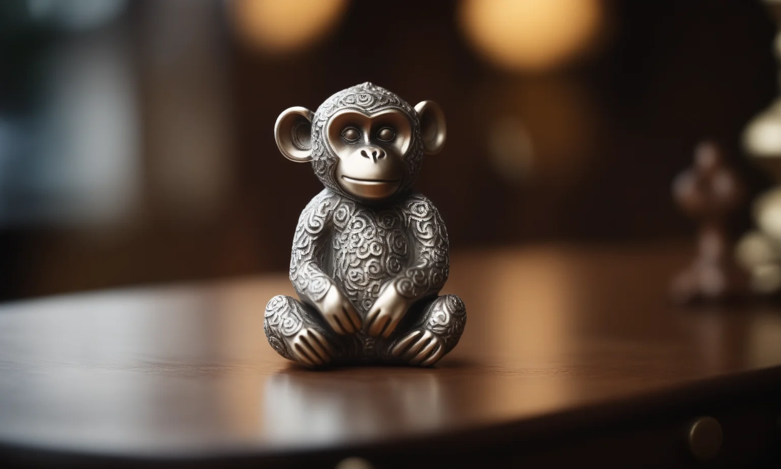 cinematic film still <lora:silvercarvingcd_xl-000005:0.3>,a handmade model toy of a monkey made of (silvercarvingcd_xl,silver carving,shiny:1.3) in office,no humans,long-focus,tilt-shift,indoors,full body,chinese zodiac,wooden table,cutie,cute,still life,animal statue,front view,facing viewer,looking at viewer . shallow depth of field, vignette, highly detailed, high budget, bokeh, cinemascope, moody, epic, gorgeous, film grain, grainy, 8K, HDR, UHD, masterpiece, best quality, highly detailed, high resolution, finely detail, extremely detailed, ultra detailed, wallpaper