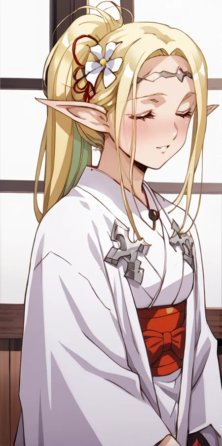 1girl, absurdres, uncensored,
score_9, score_8_up, score_7_up, score_6_up, source_anime, zPDXL3,
(mature female),
BREAK
indoors, seductive smile, smile,
BREAK
,
BREAK
elda, red eyes, blonde hair, long hair, pointy ears, elf, hair ornament, hair flower, japanese clothes, kimono, circlet,
haira, closed eyes, blonde hair, long hair, pointy ears, elf, ponytail, gloves, black gloves, japanese clothes, kimono, forehead mark, facial mark, <lora:Urushihara Satoshi_XL_PONY_V2:0.9>,<lora:edomaeelf:0.8>
