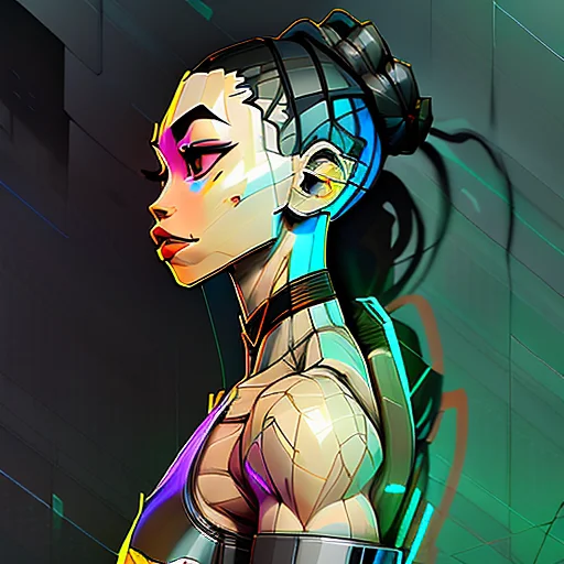 glitch art full body portrait of a muscle-bound, lank, Joyful yeoman woman, Stately, rape face, with gray braids wearing dolphin shorts , digital art, trending on artstation, highly detailed, fine detail, intricate, outrun, vaporware