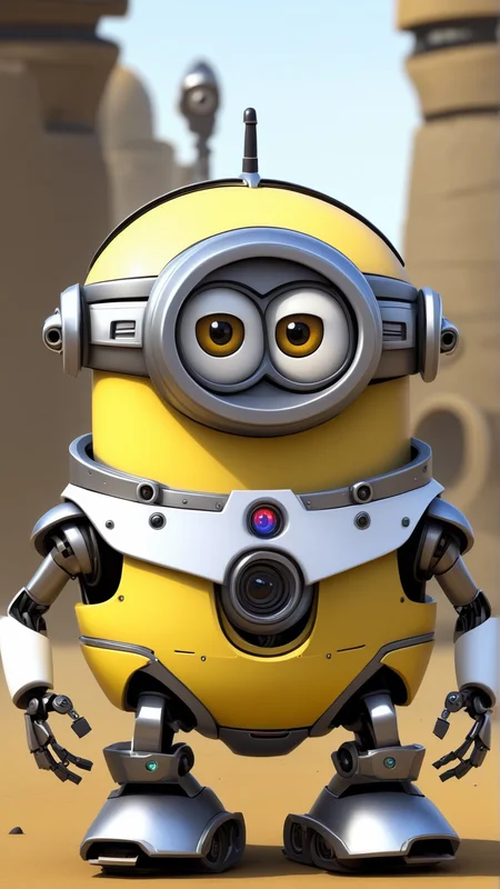 fantasy, archaeology theme, <lora:MinionStyleXL:1> MinionStyle robot as a minion